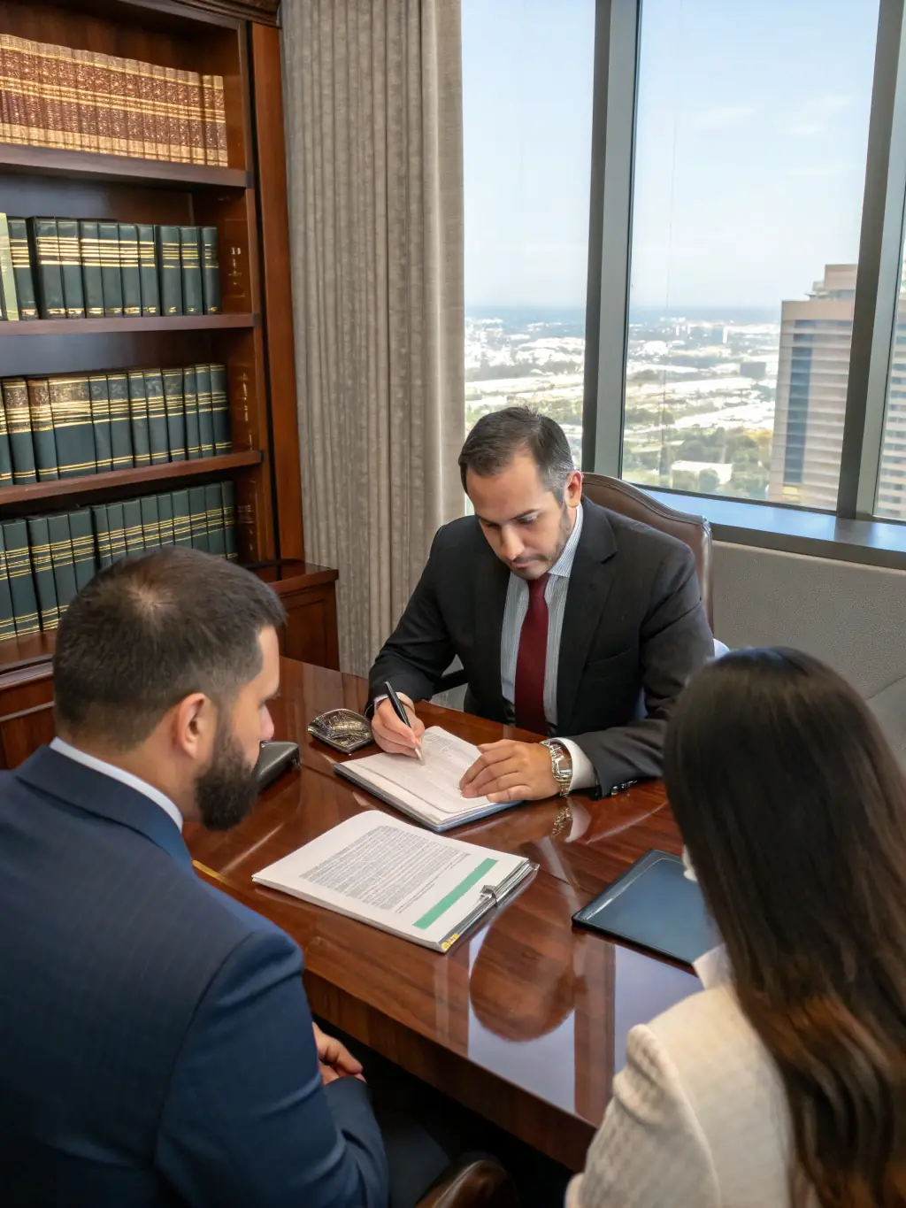 A real estate agent looking stressed while reviewing a complex title document, symbolizing the challenges Cure My Title addresses.